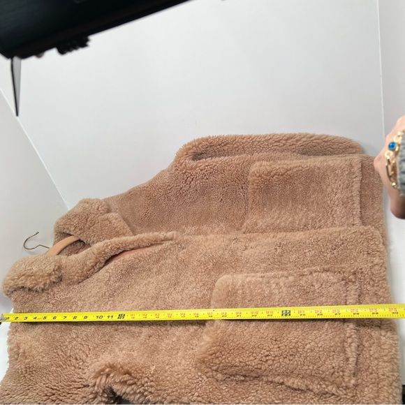 Yves Salomon Mateo Shearling Bomber Jacket Tan Size 42 US 4 100% Lamb Wool - Picture 8 of 10